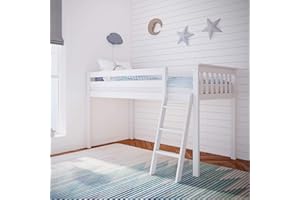 Max & Lily Low Loft Bed, Twin Bed Frame For Kids, White