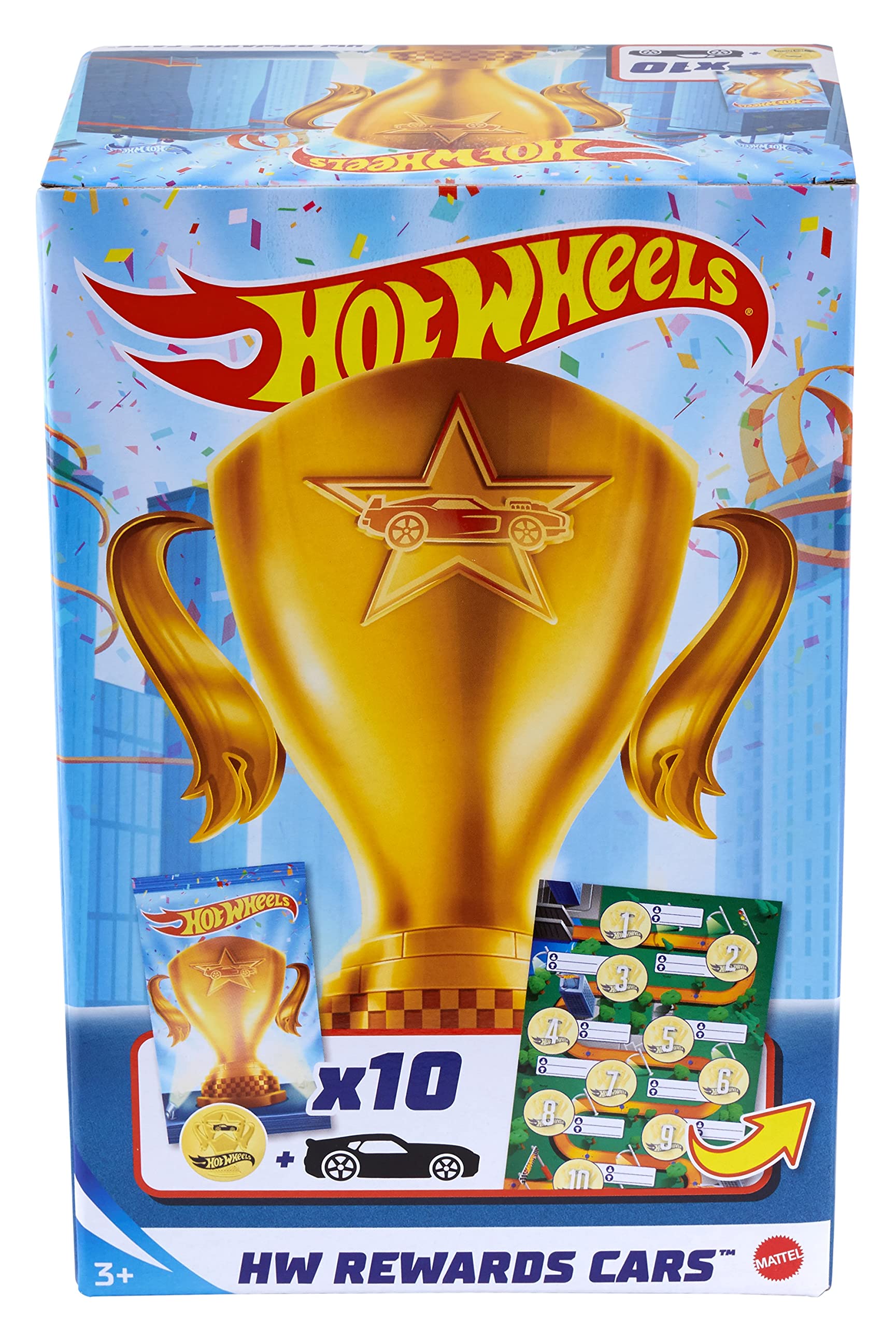 Hot Wheels GWN97 Rewards Car Pack of 10 Individually Wrapped 1:64 Scale Die-Cast Vehicles in Opaque Bags with Gold Stickers, for Kids 3 Years Old & Up, Multicolor, 3.81 cm*8.89 cm*3.81 cm