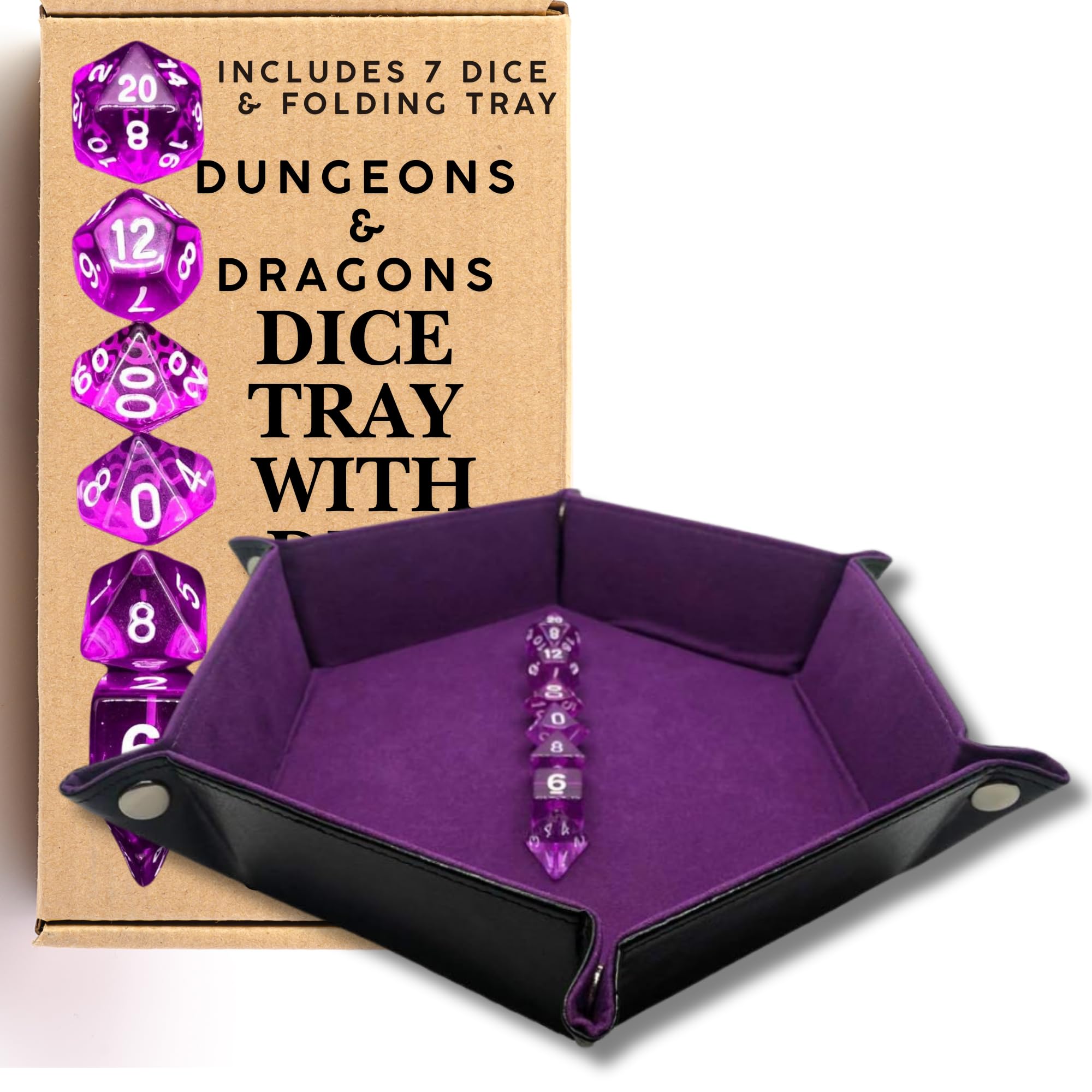 Gargoyle - Hexagon Purple D&D Dice Tray for RPG Tabletop Games with a DnD Dice Set – Noise Dampening DnD Dice Tray - D and D Dice - DnD Gifts Polyhedral Dice Setole-Playing Games Accessory (Gem x7)