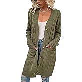 Womens Cardigan Long Sleeve Cable Knit Sweater Open Front Loose Outwear with Pocket