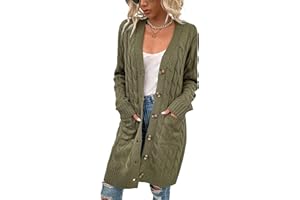 disi Womens Cardigan Long Sleeve Cable Knit Sweater Open Front Loose Outwear with Pocket