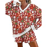 AKEWEI Womens Pajama Sets V Neck Long Sleeve Top and Shorts Cozy Loungewear with Pocket