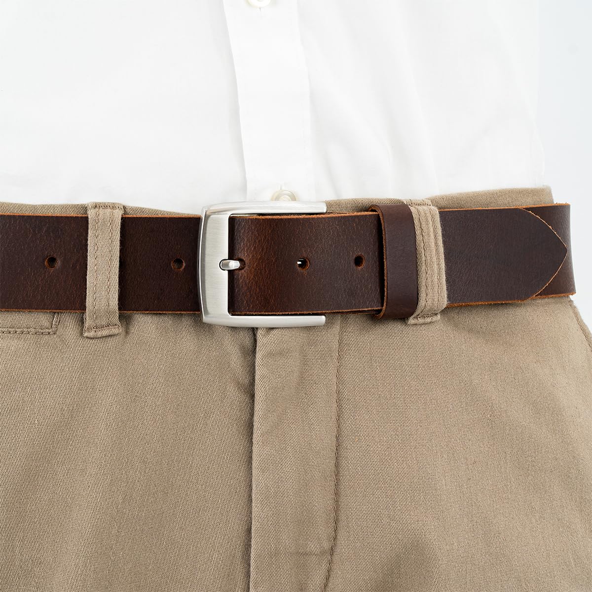 LINDENMANN Leder-Gürtel Herren 40 mm breit, Gürtel Herren Vollledergürtel aus Büffelleder braun 2