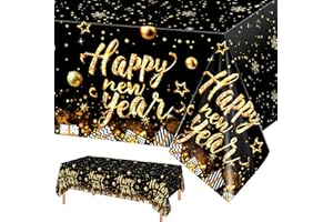 PHOGARY 2026 New Years Eve Party Supplies Disposable Plastic Tablecloth, NYE Table Cloth for Happy New Years Decorations 2026, Rectangle Black Gold Table Covers NYE Party Decor (54 x 108 inch, 2PCS)