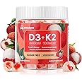 Vitamin D3 K2 Gummies w/Magnesium Sugar Free - 90 Count | D3 Vitamin 5,000 IU + K2(MK-7) 100 mcg - Vegan K2 D3 Vitamin Supplement, Highly Absorbent Supports Bone, Muscle, Mood & Immune(Lychee Flavor)