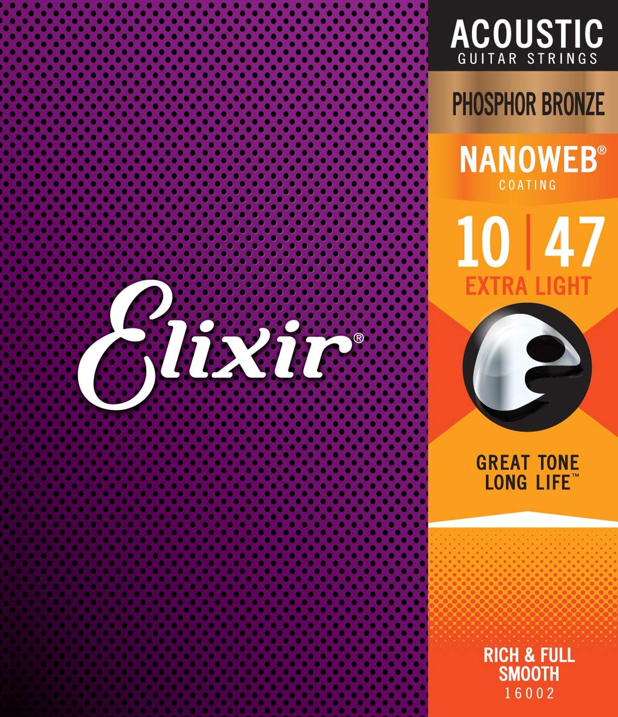 Elixir Strings Phosphor Bronze Acoustic Guitar Strings w NANOWEB Coating, Extra Light (.010-.047), 92/8 Phosphor Bronze