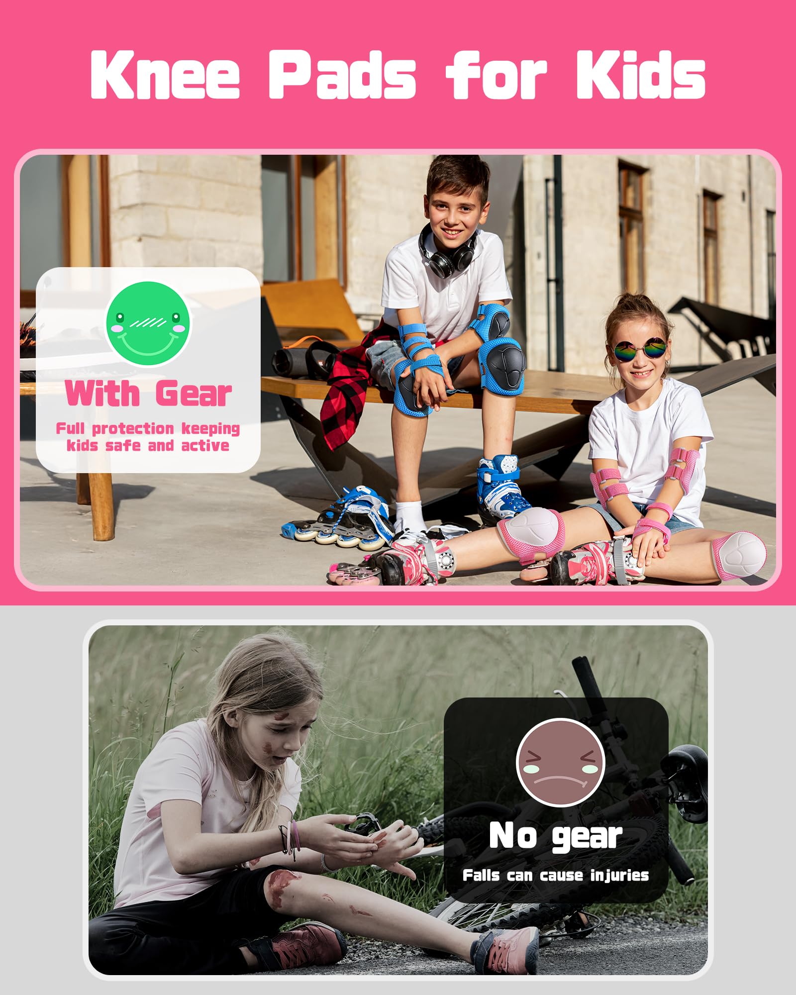 Kids Protective Gear Set, Knee and Elbow Pads with Wrist Guards for Ages 3-8 Year Toddler, 3 in 1 Enhanced Material Protective for Skating Cycling Bike Roller Scooter, Includes Organizer Bag