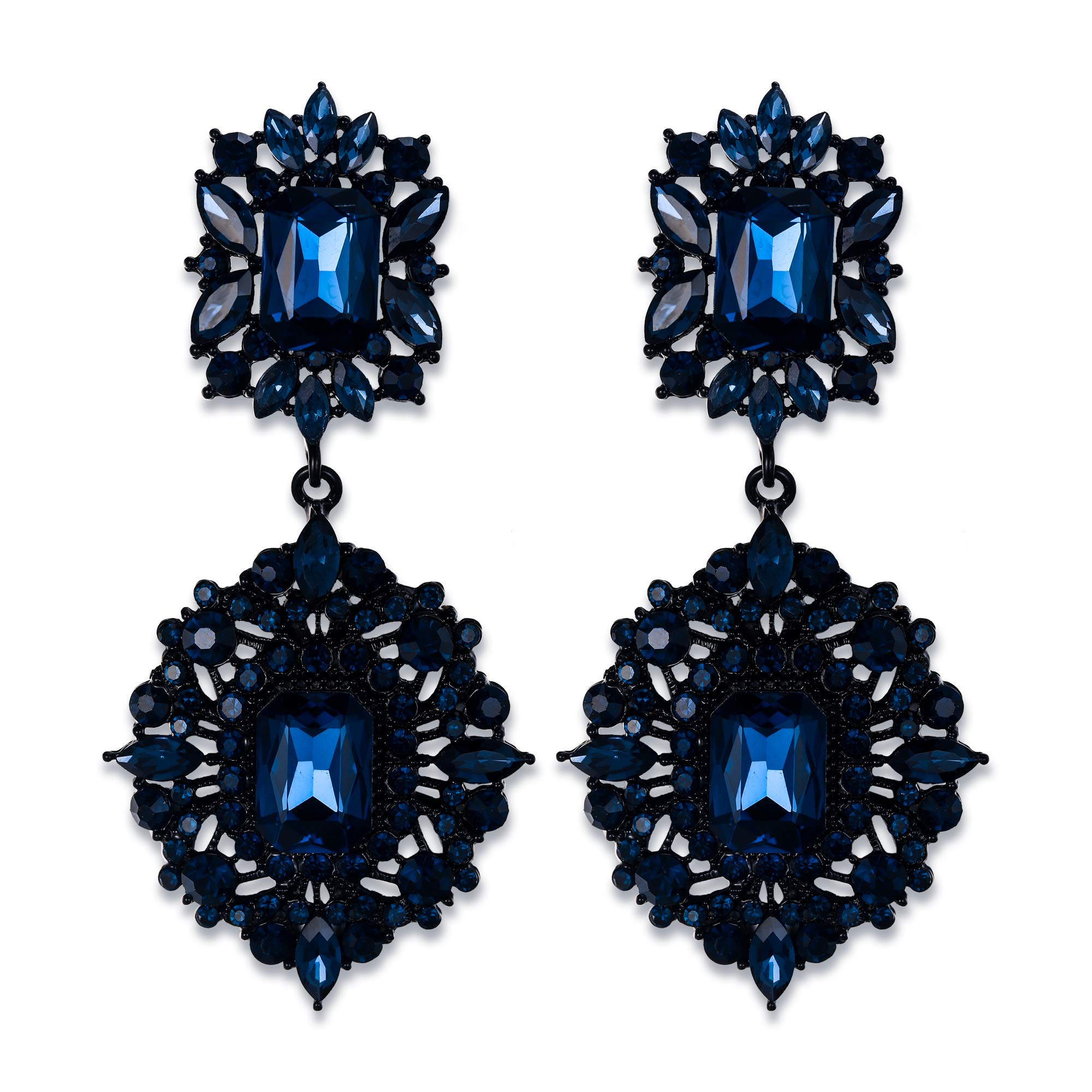 EVER FAITH Women's Crystal Wedding Art Deco Vintage Style Gatsby Chandelier Dangle Earrings Navy Blue