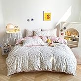 BuLuTu Pink Floral Duvet Cover Queen 100% Cotton Duvet Covers Set Full Size Women Teen Girls Apricot Blossom Pink Flowers Reversible Twin Comforter Cover Garden Style Bedding Set,Zipper,Easy Care
