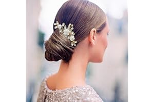 Sooshin Bridal Hair Comb with Porcelain Flower Pearl Wedding Hair Accessories, Crystal Wedding Headpiece for Bride and Bridesmaids, Rhinestone Hair Accessory for Women and Girls (Gold-D)