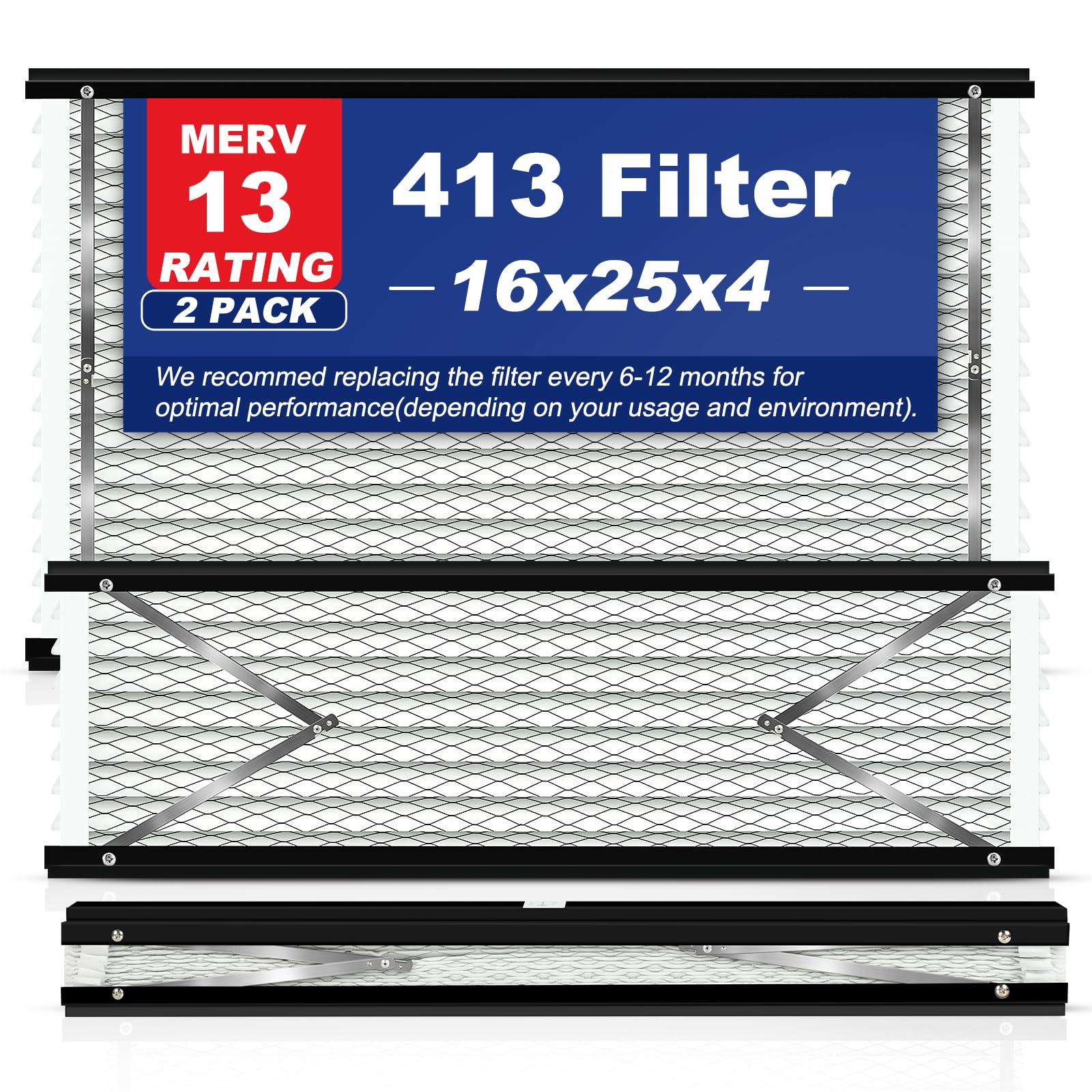 Photo 1 of 2-Pack 413 Replacement Filter Compatible with AprilAire Whole House Air Purifiers, Models 1410, 1610, 2410, 2416, 3410, 4400, MERV 13 Air Purifiers, Size:16x25x4(Actual size:16.69x27.8x4.02in)