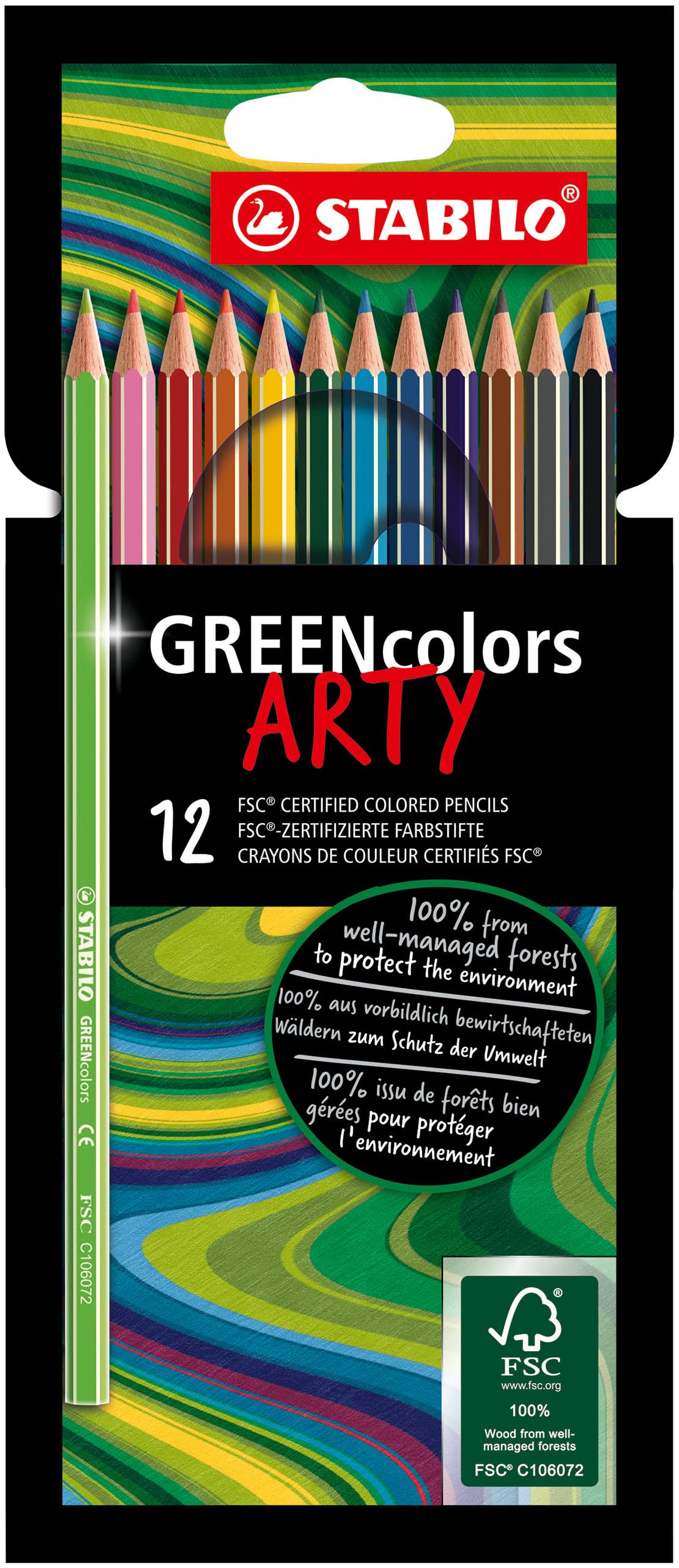 STABILO GREENcolors - FSC Certified Colouring Pencil - ARTY - Pack of 12 - Assorted Colours