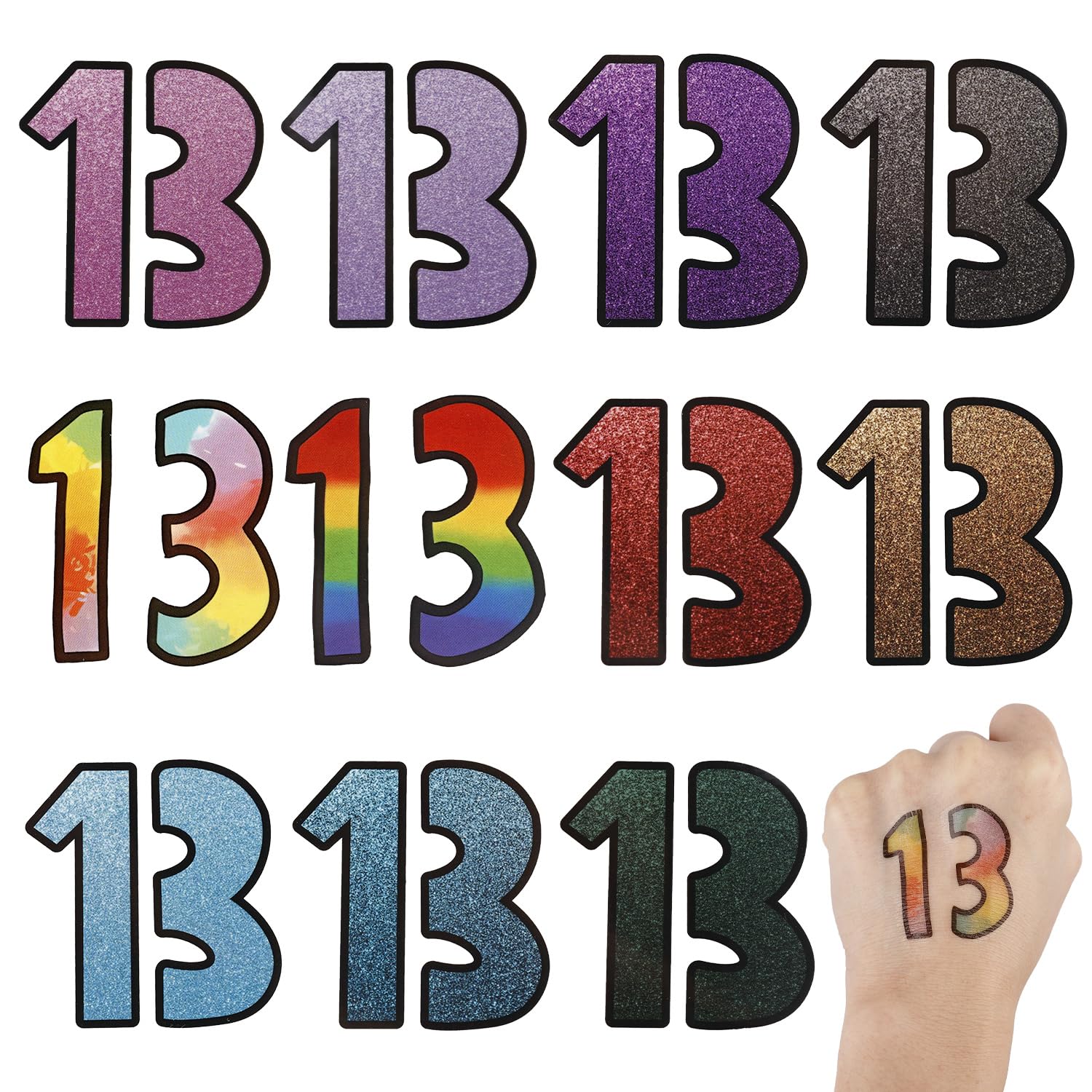 36pcs Number 13 Tattoos for Temporary, Waterproof 13 Temporary Tattoos Singer TS 13 Tattoo Sticker Inspired Party Favors for Singer Fans Concert Music Festival