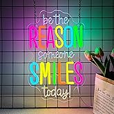 Allball Be The Reason Someone Smiles Today Neon Sign, Motivational Neon Light USB Powered LED Dimmable Inspirational Sign, for Classroom Office Bedroom Living Room Wall Decor(15.7 * 9.8 In)