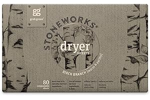 Grab Green Stoneworks Dryer Sheets, 80 Sheets, Birch Branch Scent, Plant and Mineral Based, Softens Fabrics, Reduces Static-C