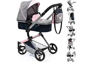 Bayer - Dolls Pram Neo Vario - Baby Stroller Toy for Dolls with Bag, Adjustable, Reversible Handle, Foldable - Dolls Up to 20