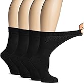 Hugh Ugoli Women's Soft Bamboo Diabetic Crew Socks, Wide, Loose Fit & Thin Socks with Seamless Toe & Non-Binding Top, 4 Pairs