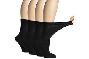 Hugh Ugoli Women's Soft Bamboo Diabetic Crew Socks, Wide, Loose Fit & Thin Socks with Seamless Toe & Non-Binding Top, 4 Pairs