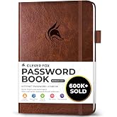 Clever Fox Password Book with Alphabetical Tabs, 5.3"x7.7" Keeper Brown | Hardcover 5.3&rdquo; x 7.7&rdquo;, medium password keeper &amp; internet address book for seniors, office supplies, website login organizer