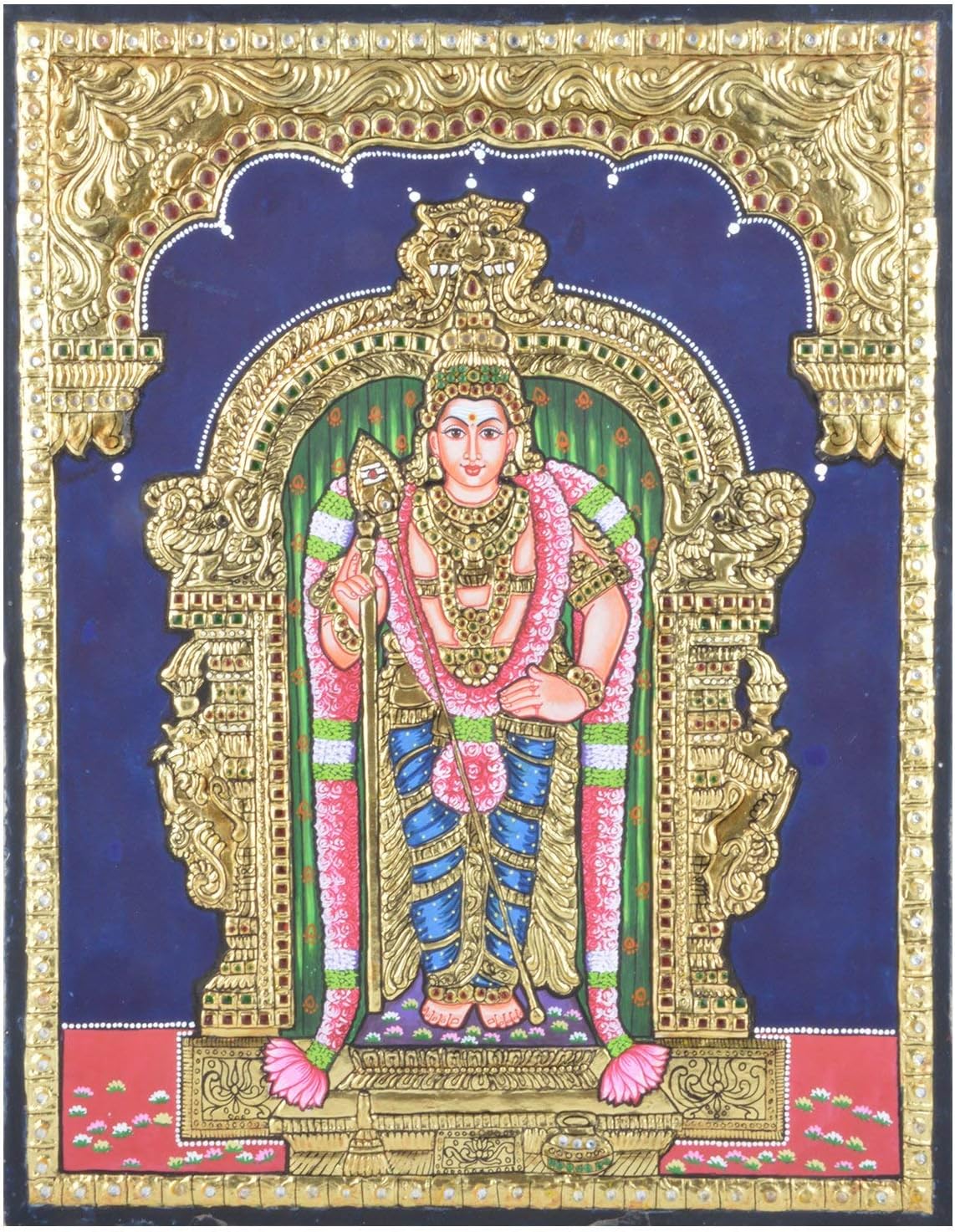 Mangala Arts Raja Alankaram Murugan Tanjore Painting - 15"x12"