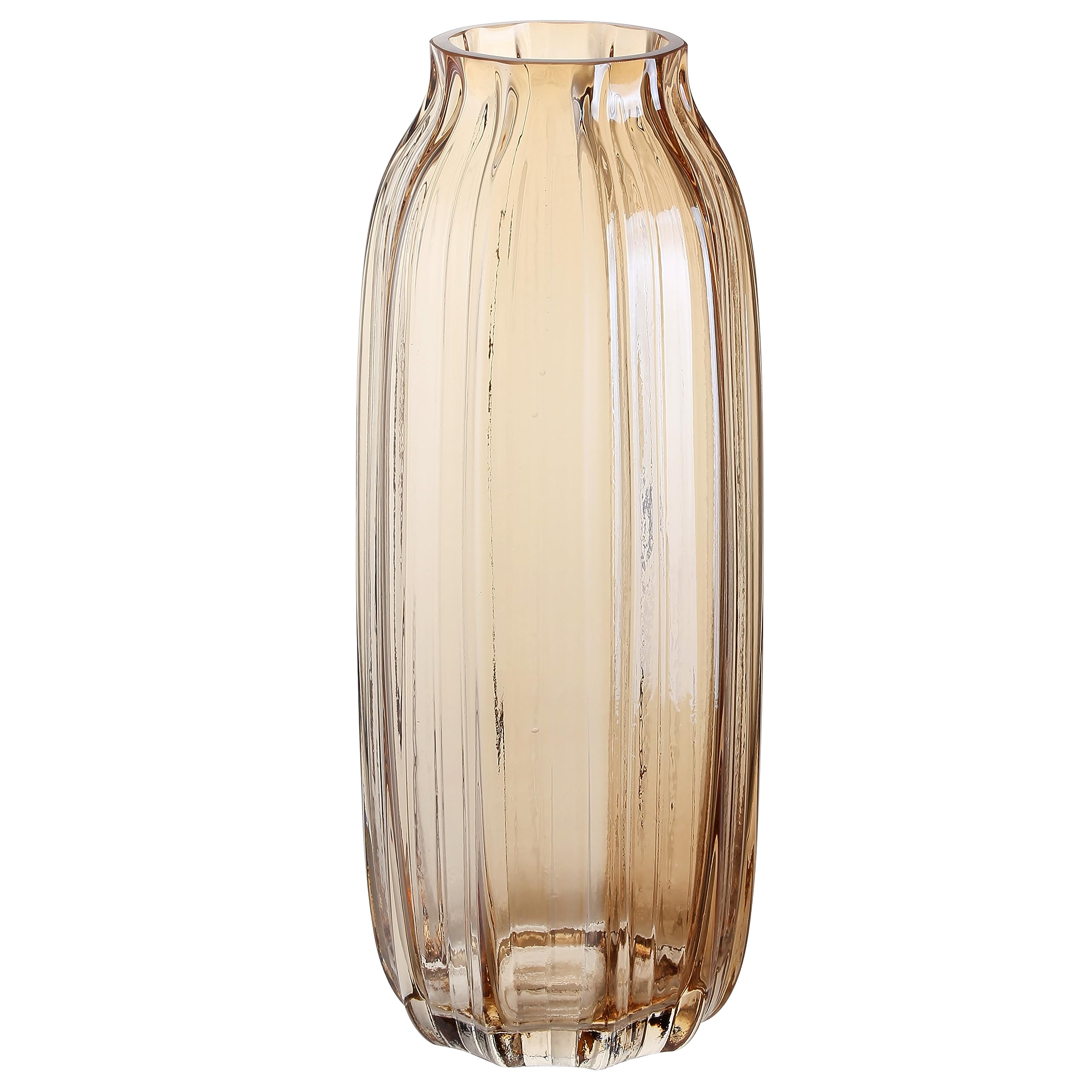Large Amber Glass Vase for Flowers Ribbed Tall Gold Floor Vase 32cm Decorative Vases for Home Table Centerpieces Flowers Decor and Farmhouse(Brown 32cm)