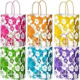 Teling 24 Pcs Hibiscus Party Favor Hawaiian Themed Paper Bag with Handles Summer Tropical Gift Tiki Luau Treat Hawaii Goodie Bags Kids Birthday Party Supplies Multicolor 8.3 x 6 x 3