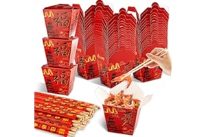 gisgfim 25 Sets Hibachi Party Supplies 16 oz Chinese Take Out Boxes with Chopsticks Disposable Paper Chinese Food Boxes Takeout Containers for Asian Hibachi Japanese New Year Party Decorations