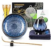 TEANAGOO 7 Pcs Matcha Whisk Set, Matcha Set for Ceremony, Matcha Kit Junware-Blue, Matcha Tea Set for Making Breakfast/Latte, Matcha Whisk Gift Set and Bowl with All Accessories