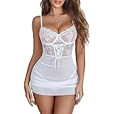 Avidlove Sexy Lingerie for Women Floral Lace Babydoll V Neck Nightgown Boudoir Outfits S-XXL