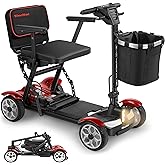 20 Miles Range Lightweight Mobility Scooter for Adults & Seniors - 47lbs Foldable 4 Wheel Travel Electric Scooter with Removable Battery, LED Lights - 300lb Capacity (Red)