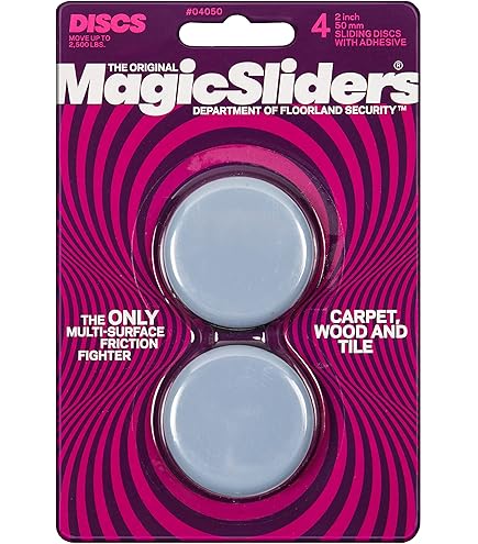 Magic Sliders -L P 4225 4 Pack 7/8"-1" RND Slider, 1 Pack, White/Black- Self -Adhesive Furniture Disc Pad Sliders For Household Furniture To Protect Surfaces, Wood, Tile, Carpet, And Vinyl Floors