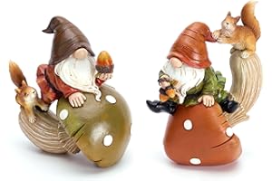 Valery Madelyn Fall Gnomes Autumn Decorations for Home, 2ct 5Inch Resin Mushroom Squirrel Gnomes Decor Figurines for Indoor Outdoor Table Desktop Centerpieces Office Halloween Thanksgiving Decorations
