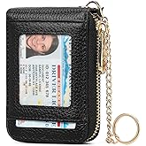 SENDEFN Women's Card Holder RFID Blocking Leather Credit Card Case Wallet Zipper Keychain Purse with ID Window