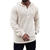 WDIRARA Men's Button Front Drawstring Long Sleeve Hoodie Hooded Sweatshirt Pullovers