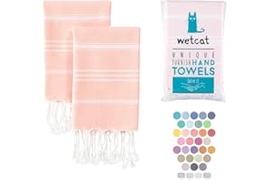 WETCAT Turkish Hand Towels with Hanging Loop (20 x 30) - Set of 2, 100% Cotton, Soft - Pre Washed Boho Farmhouse Kitchen Towels - Unique Decorative Hand Towels for Bathroom (Peach)