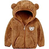 Baby Boys Girls Fleece Jackets Zip Up Hoodies Cute Bear Coats Fall Winter Fuzzy Jacket Newborn Boys Girls Outwear