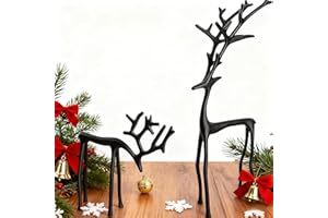 GENERIC Set of 2 Black Reindeer Christmas Decor, Metal Reindeer Statues, Black Finish European-Style Modern Reindeers Christmas Tabletop Decoration for Mantel Living Room Bedroom Home Decor