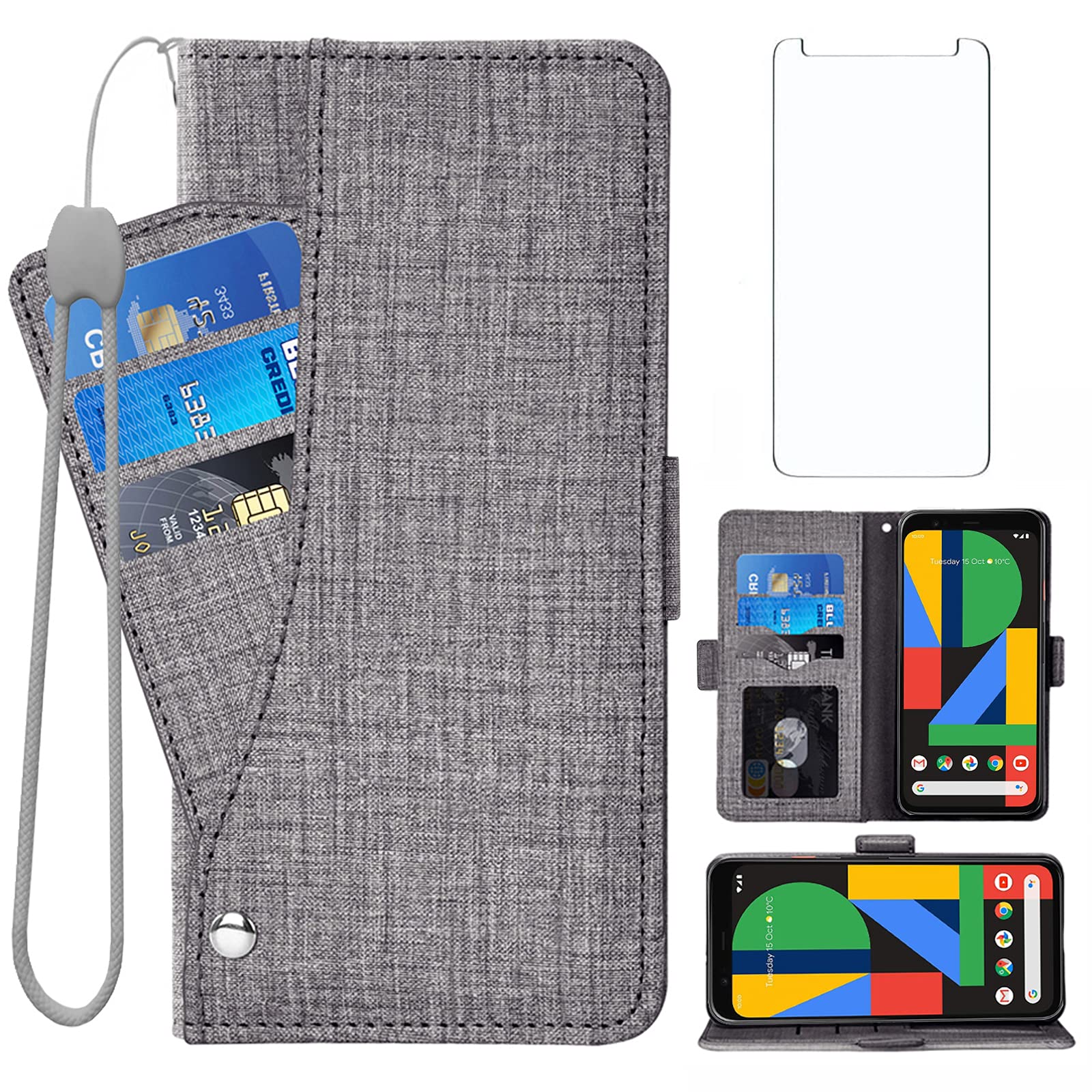 Asuwish Compatible with Google Pixel 4 Wallet Case Tempered Glass Screen Protector and Leather Flip Cover Card Holder Magnetic Stand Cell Accessories Phone Cases for Pixel4 Pixle Four Women Men Black — image 1