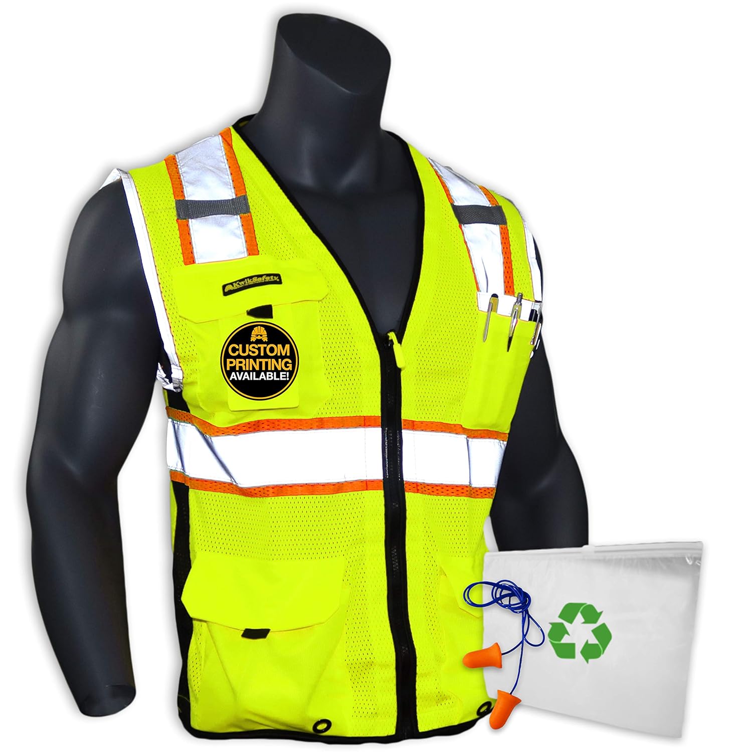 KwikSafety (Charlotte, NC) BIG KAHUNA (X-Large Yellow) | 11 Pockets Class 2 ANSI High Visibility Reflective Safety Vest Heavy Duty Mesh with Zipper and HiVis for OSHA Construction Work HiViz Men