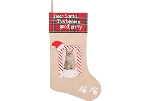 Tokforty Burlap Pet Christmas Stockings, Personalized 20 Inches Christmas Paw Stockings Hanging Ornaments with Family Photo Frame, Xmas Tree Hanging Gift Bag for Home Holiday Xmas Party Decorations