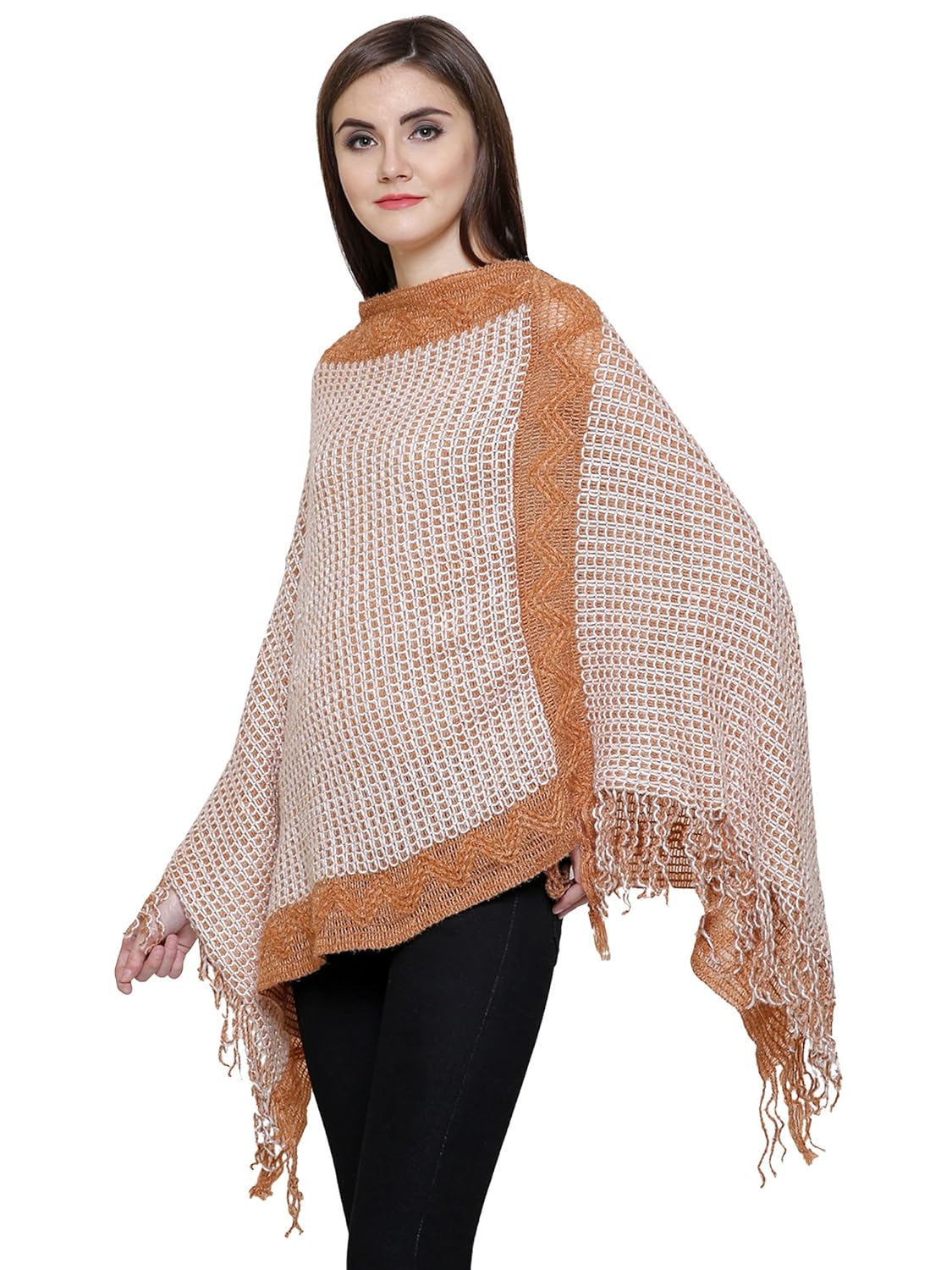 matelco women's woolen long knitted poncho (free size)