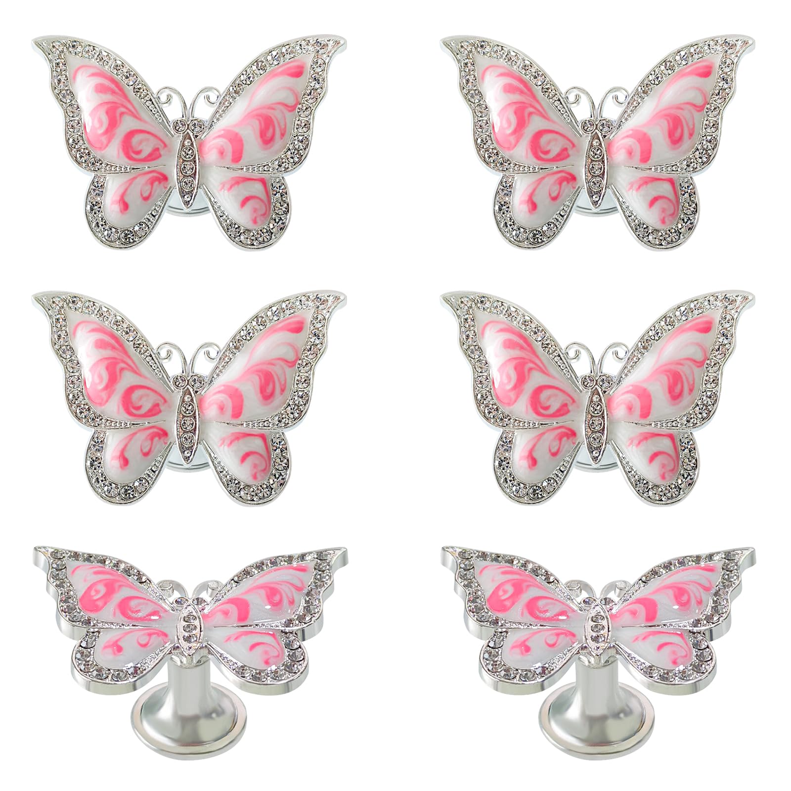 Xinally Butterfly Cabinet Knobs,6 Pieces Butterfly Knobs Single Hole Pulls Handles Decorative Door Cabinet Drawer Cupboard Furniture Door Wardrobe (Pink)