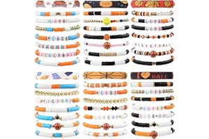 yesaior 48pcs Sports Charm Bracelets Sports Party Favors Bracelets, Softball Volleyball Basketball SoccerPlayer Gifts Beaded Clay Adjustable Bracelets Jewelry Sports Gifts Supplies for Teen Adults