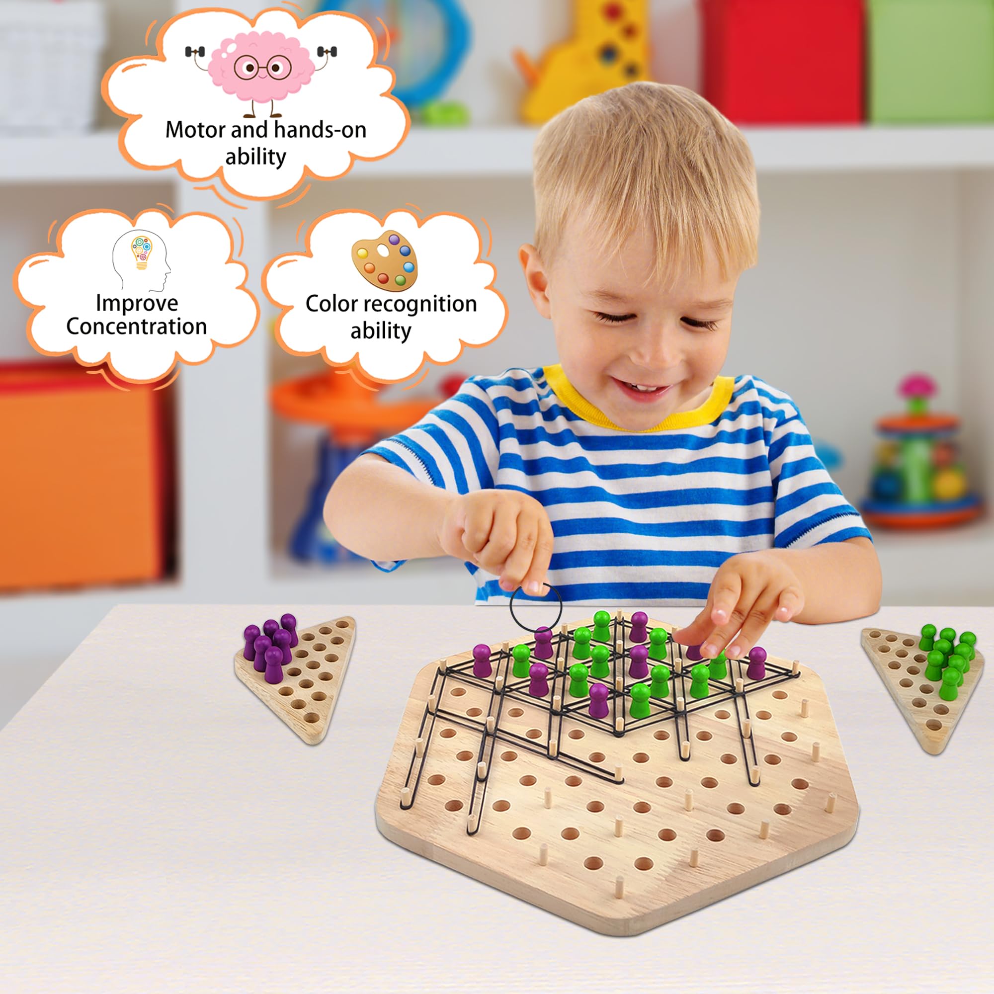 Triangle Chess Game, Dreiecksschachbrett-Strategie-Brettspiel, Lustiges Gummiband Spiel, Klassische Desktop-Brettspiele, Lernspielzeug Partyzubehör, Logik Spiele für 2-4, Geschenke für Jungen Mädchen 6