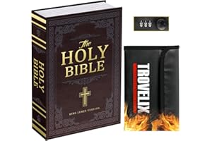 KOFAIR Book Safe with Combination Lock, Hidden Safe (9.5 x 6.2 x 2.2 Inch) with Fireproof Bag, Secret Diversion Safe, Hollow Book Box Hidden Storage, Money Safe Box for Cash (Bible)