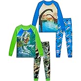 Pajamas for Boys Dinosaur Rocket Space 4-Piece PJs Long Sleeve Sets Sleepwear 2-12 Years
