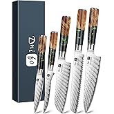 5 Pieces Damascus Knife Set, Japanese Chef Knife Set with Galaxy Pattern Resin Handle, 67-Layers Damascus Steel, Gift Box Included 5" Paring, 6" Boning, 7" Santoku, 8" Chef & 8" Bread Damascus Knives