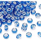 Spritewelry 100pcs 14mm Large Hole Beads Glass Crystal Faceted Beads Blue European Crystal Spacer Bead for Necklace Earring Bracelet Crafts Jewelry Making