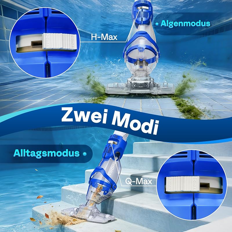 Poolsauger Akku 4300 LPH Absaugung mit 250cm Verlängerungsstange