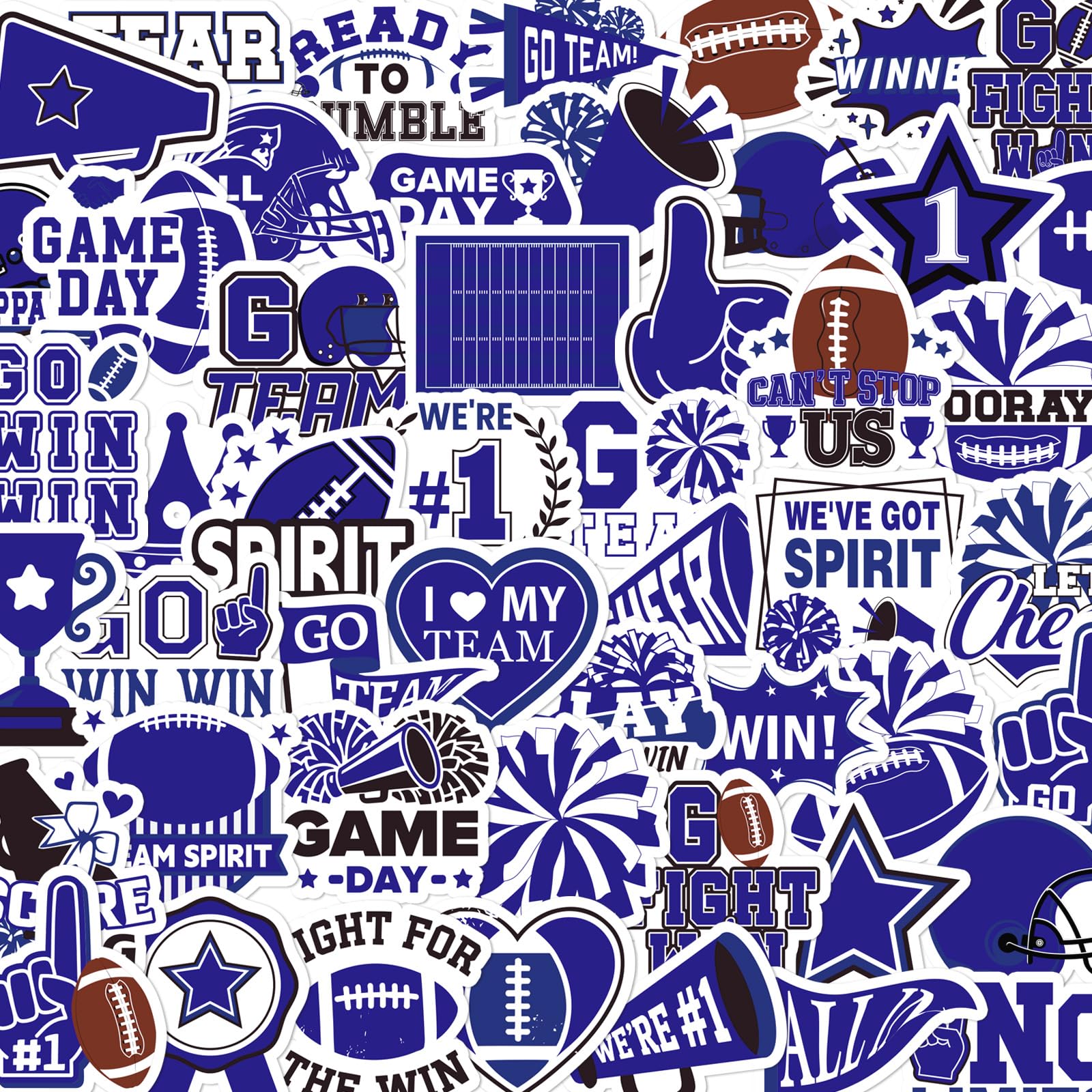 Vemfare 100 Pcs Blue Team Spirit Stickers Cheer Sports Stickers for Face | School Spirit Items, Waterproof, Self-Adhesive Des